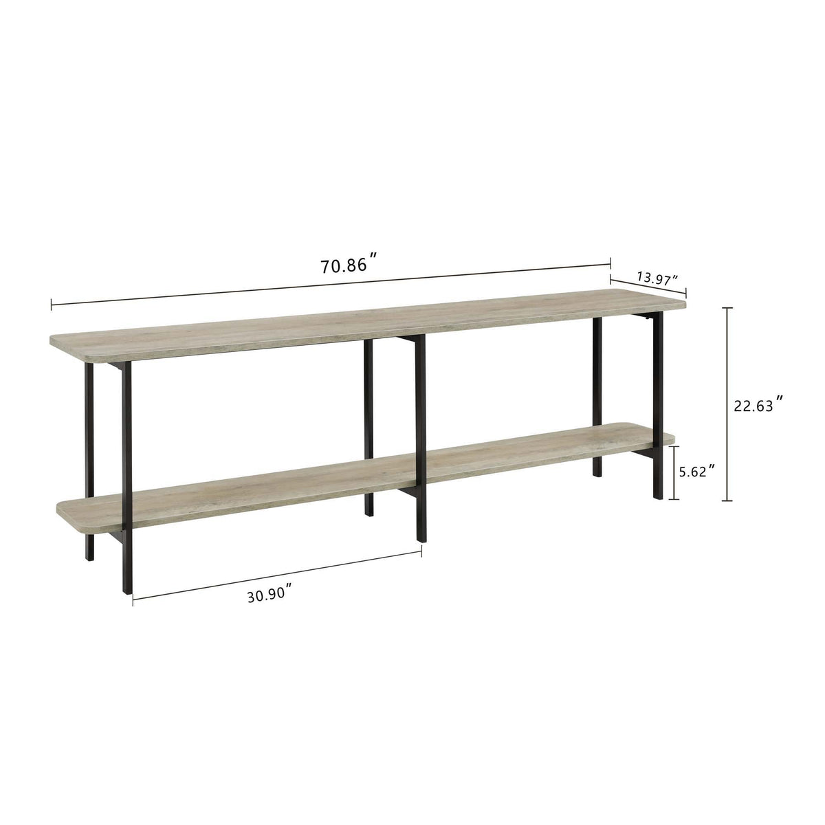 Celine 2 Shelf Console Table with Durable Construction - Gray, White, Black
