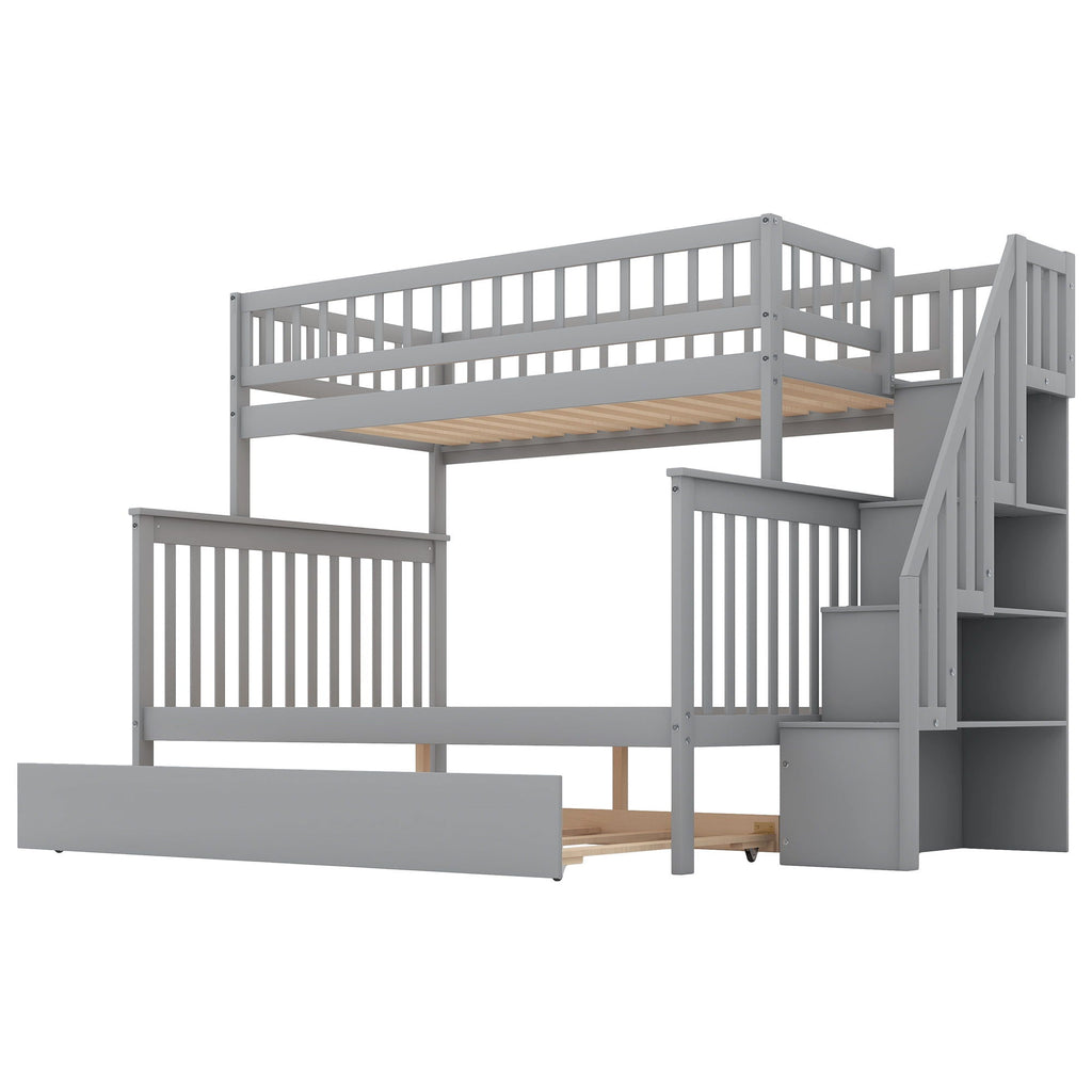 Bunk Bed with Staircase and Storage Options - Dark Gray or White