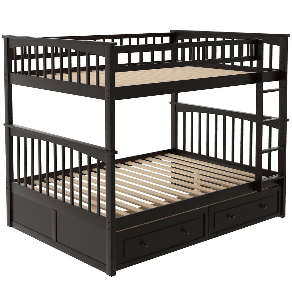 Convertible Bunk Bed With Drawers - Solid Wood with Storage - White, Dark Brown or Dark Gray