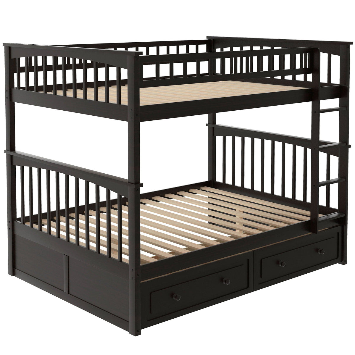Convertible Bunk Bed With Drawers - Solid Wood with Storage - White, Dark Brown or Dark Gray
