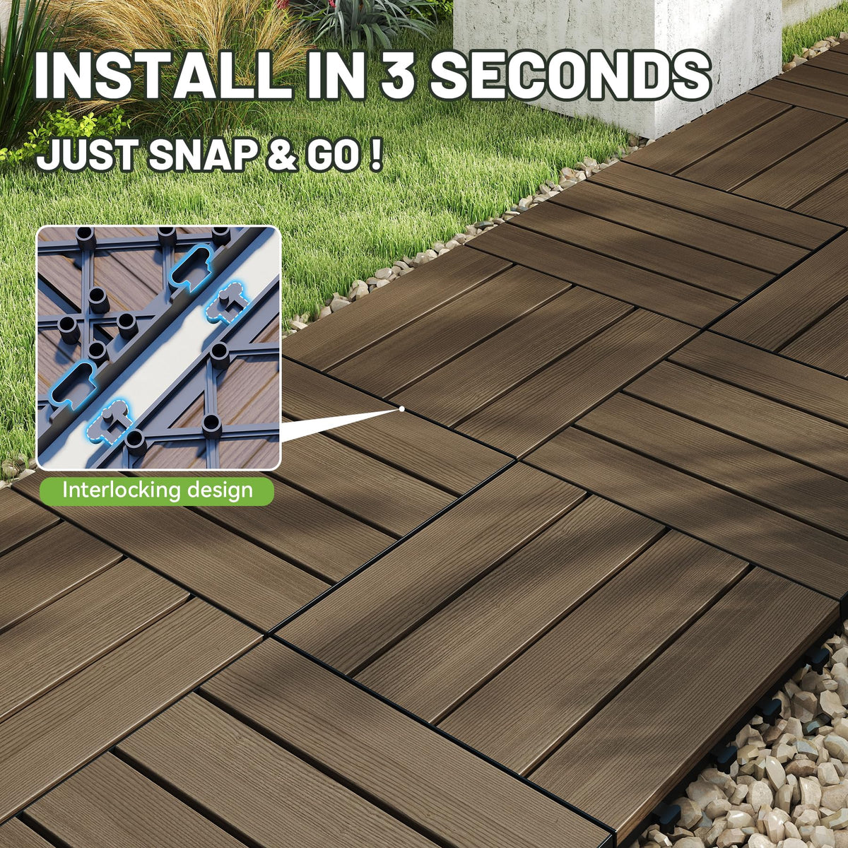 HDPE Interlocking Deck Tiles with All-Weather Durability - Dark Brown or Dark Grey