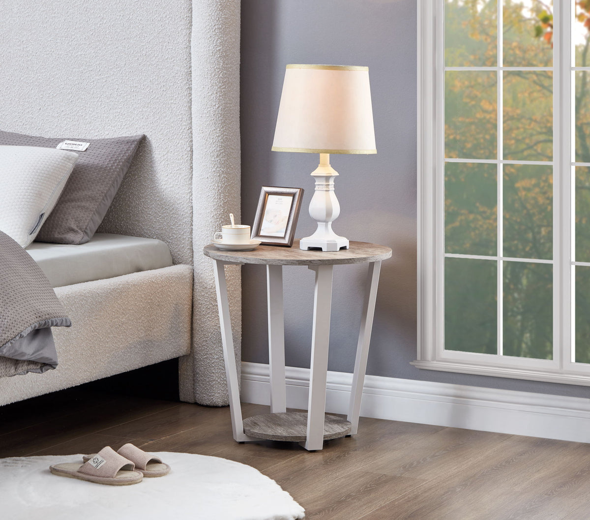 Contemporary Round End Table with Shelf - Gray