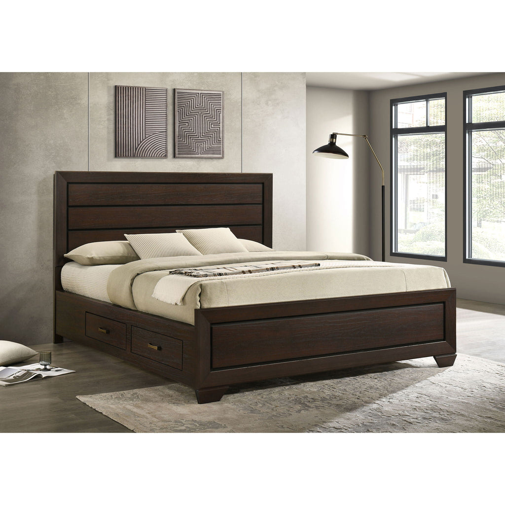 Dark Brown Storage Bed with Side Drawers - Modern Engineered Wood