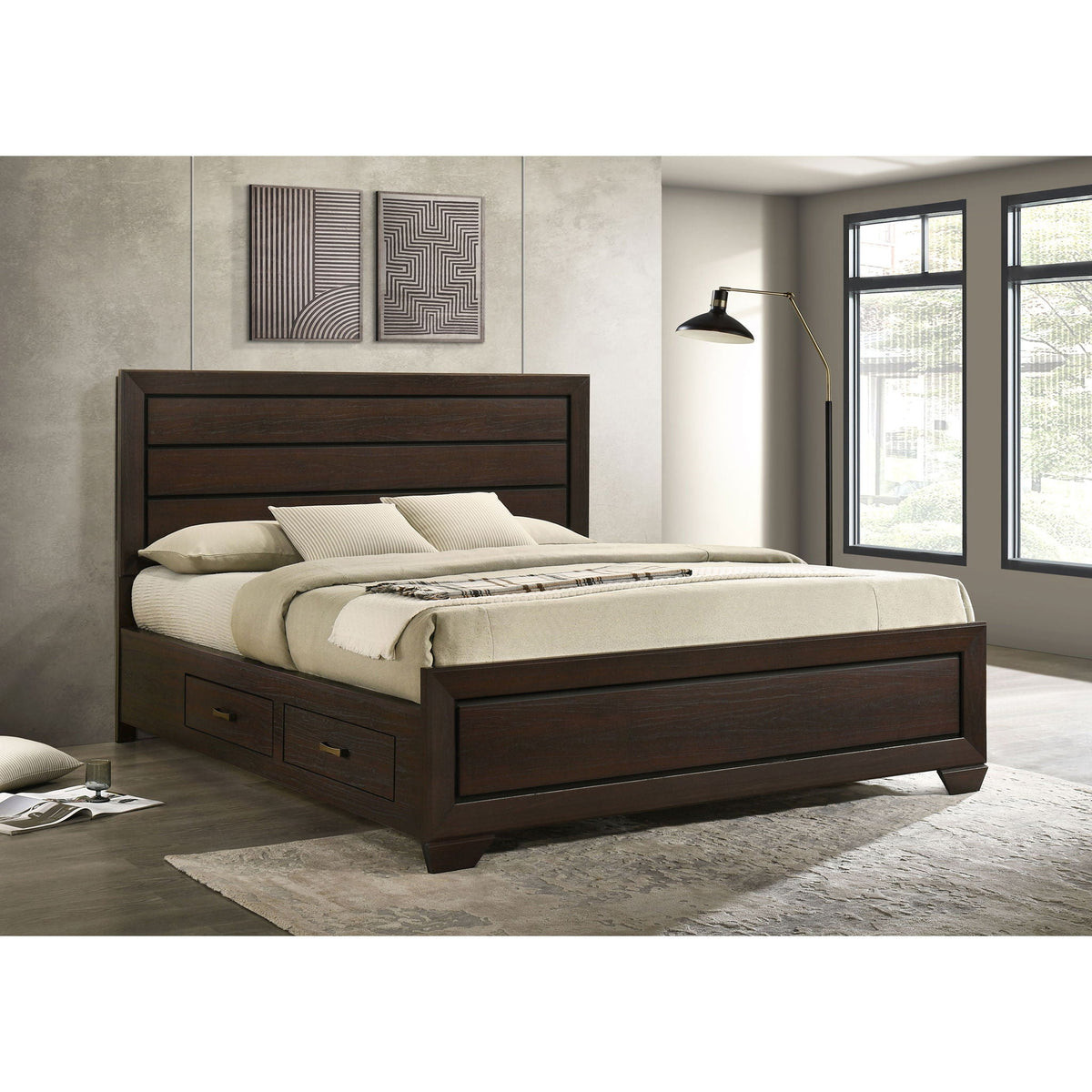 Dark Brown Storage Bed with Side Drawers - Modern Engineered Wood