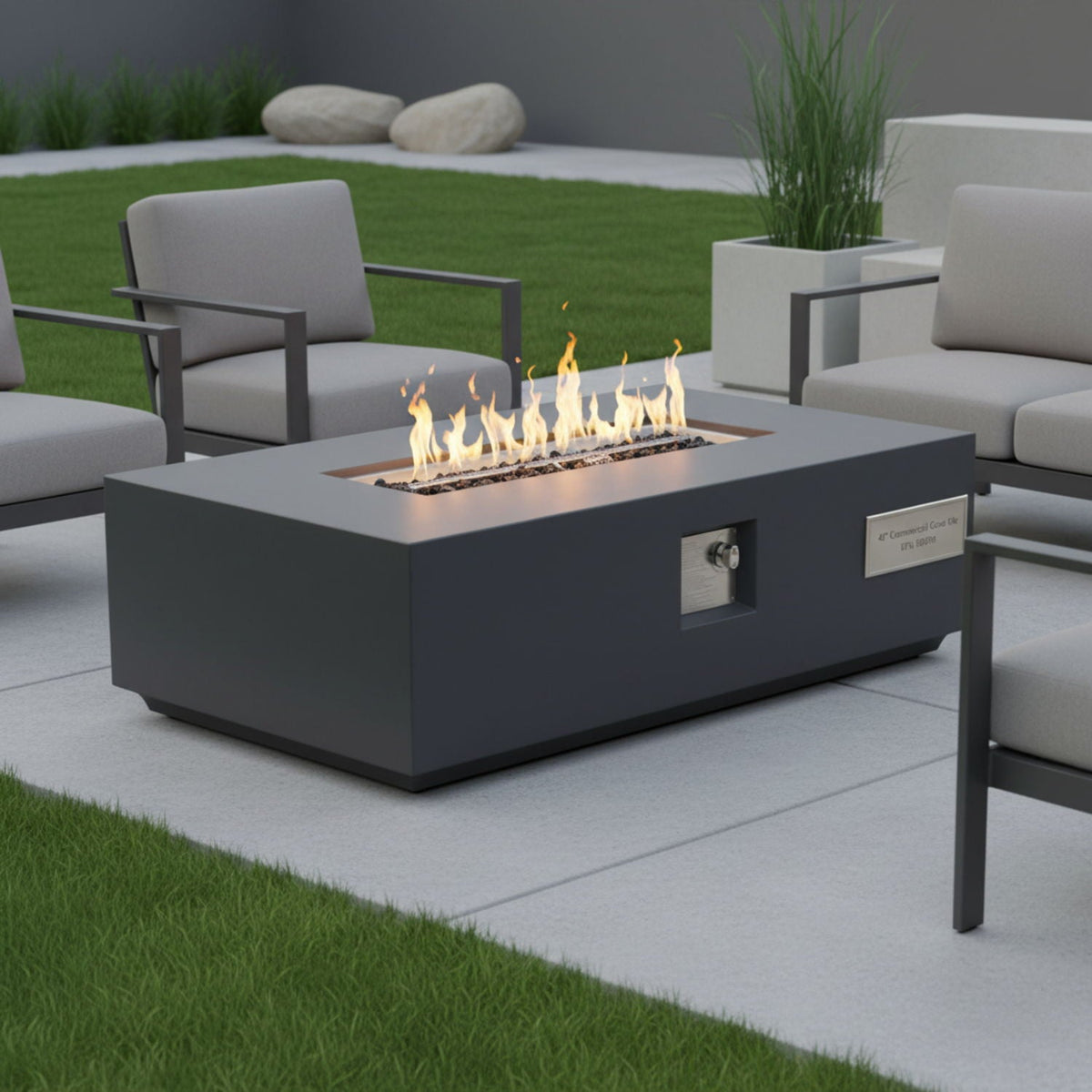 Rectangular Fire Pit Table with 50,000 BTU Heat Output - Light Gray
