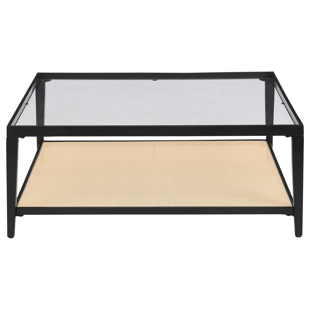 Amherst Glass Top Metal with Cane Shelf Coffee Table Black