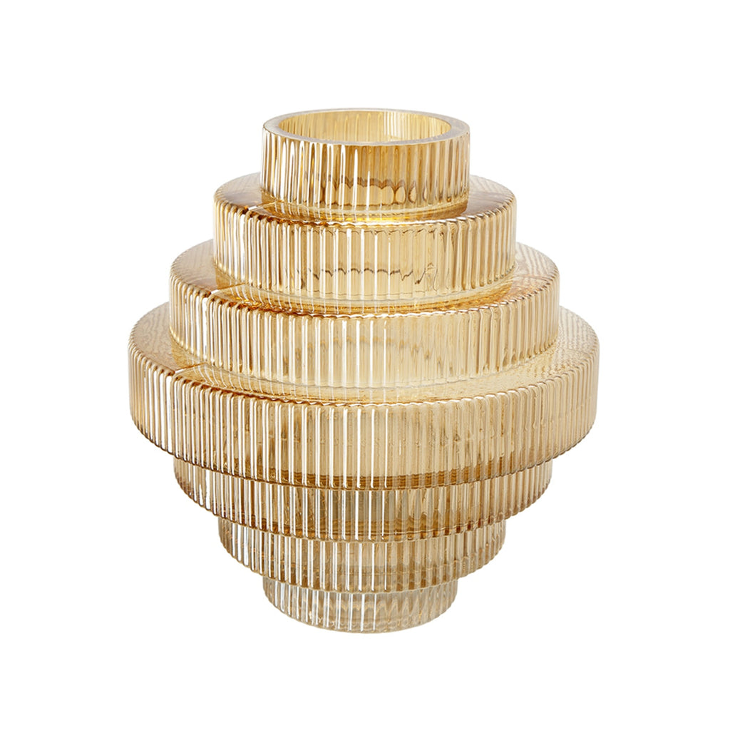 Tiered Geometric Glass Vase with Amber Luster Finish - Multicolor