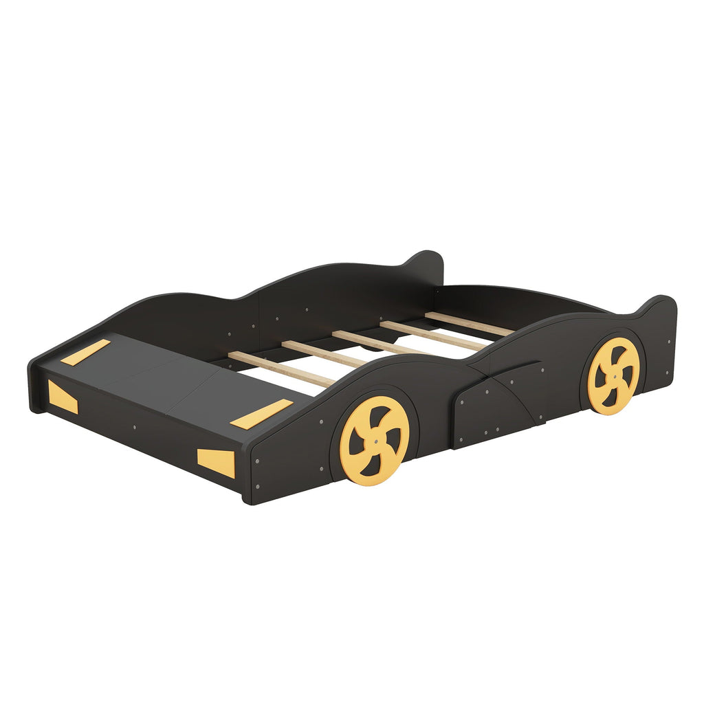 Race Car Platform Bed with Storage and Wheels - Black or Blue