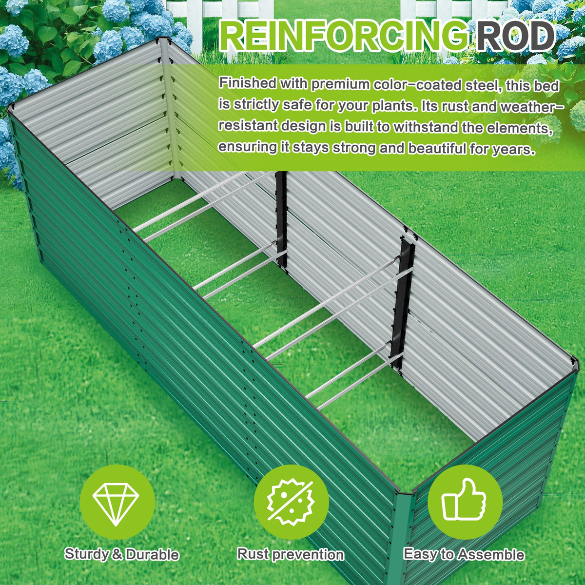 Ergonomic Metal Raised Garden Bed 2-Pack with Open Base - Green
