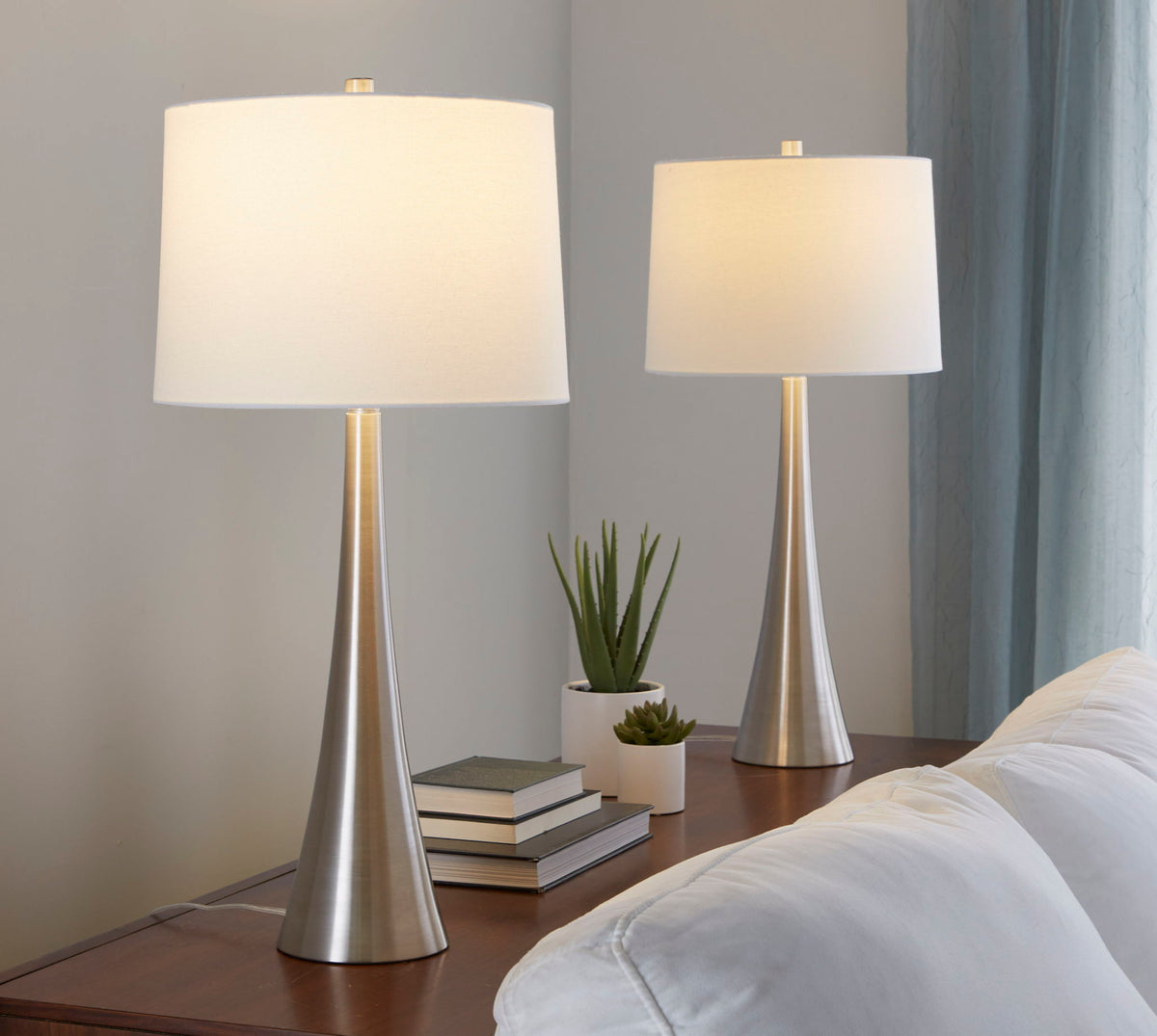 Contemporary Table Lamp Set with 3-Way Switch - Pearl Silver or Bronze