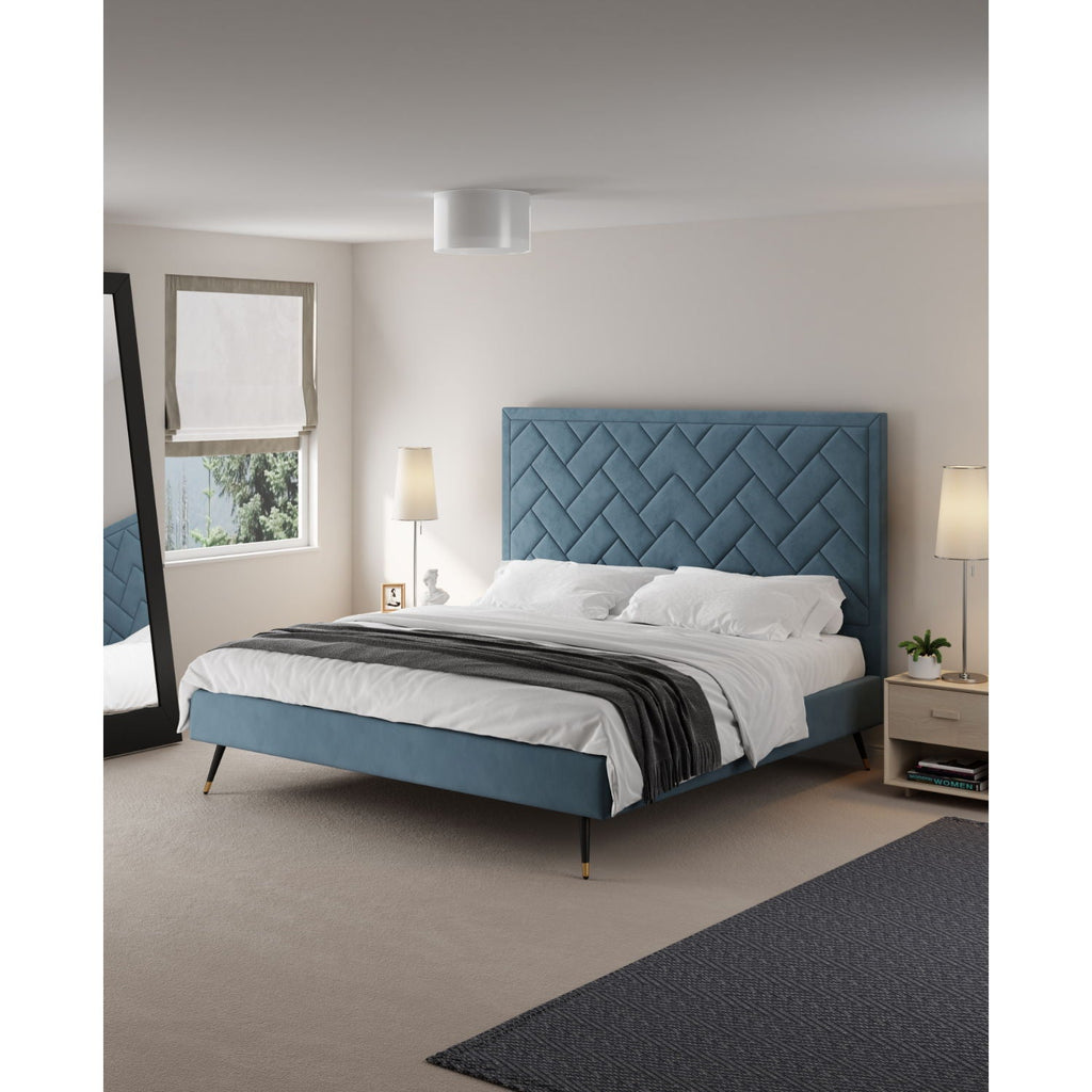 Upholstered Bed with Headboard and Slats - Multiple Colors