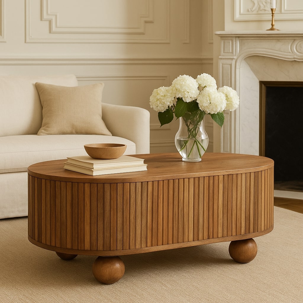 Solid Wood Soba Ball Lid-Up Coffee Table with Discreet Storage - Natural Oak-ish