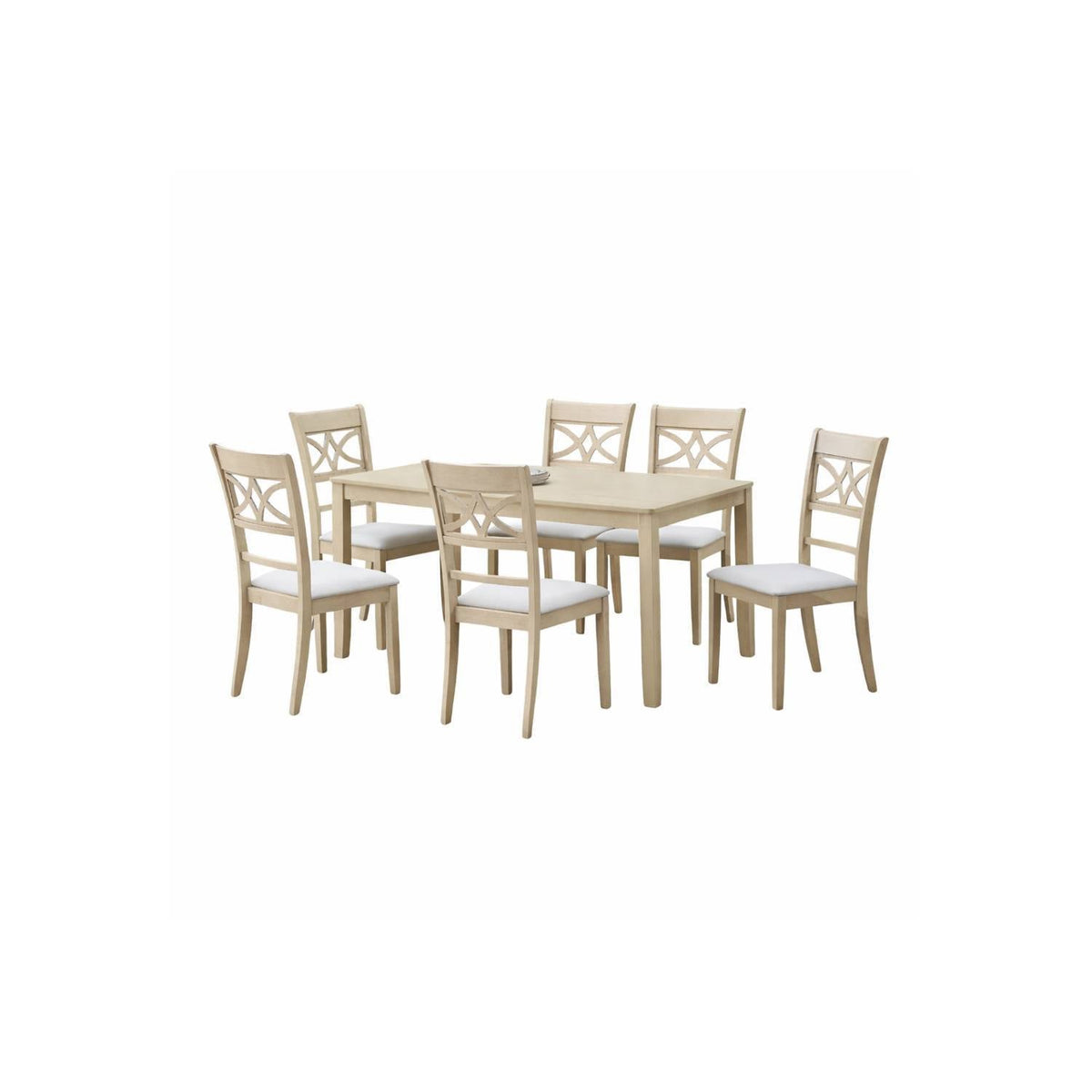 7 Piece Dining Room Set with Cross Back Chairs - Antique White & Light Oak