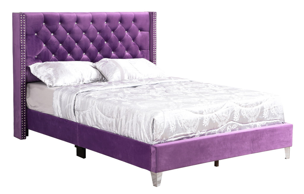 Upholstered Nailhead Trim Chic Bed with Tufted Headboard - Multiple Colors