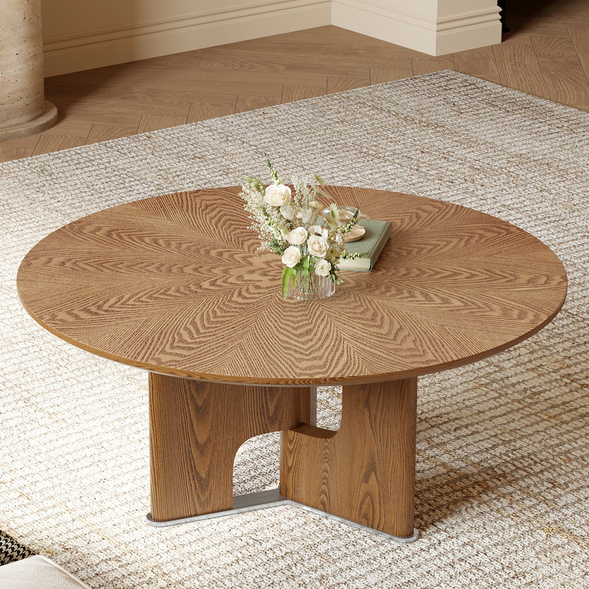 Rustic Ash Wood Veneer Coffee Table with Novel Leg Design - Natural Ash