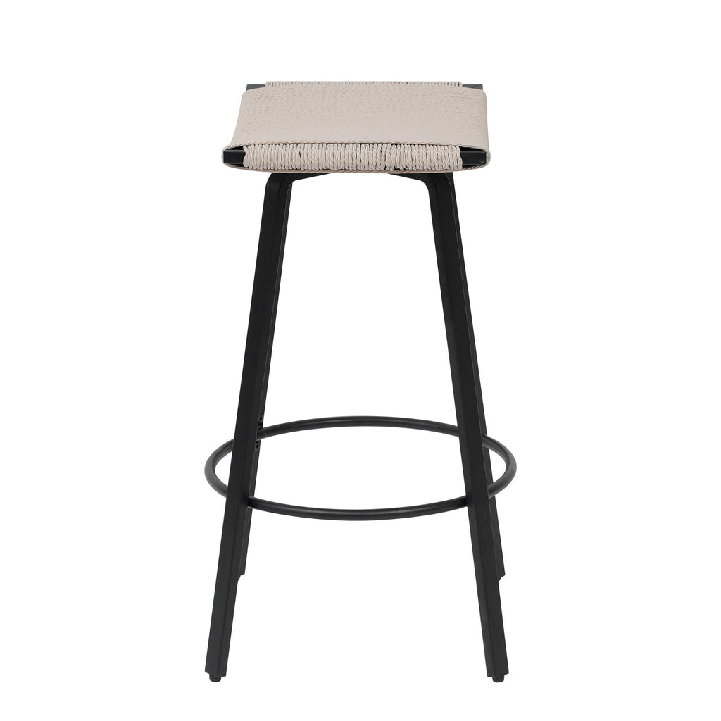 Counter Height Bar Stools Backless Handwoven Set with Round Footrest - Creamy White