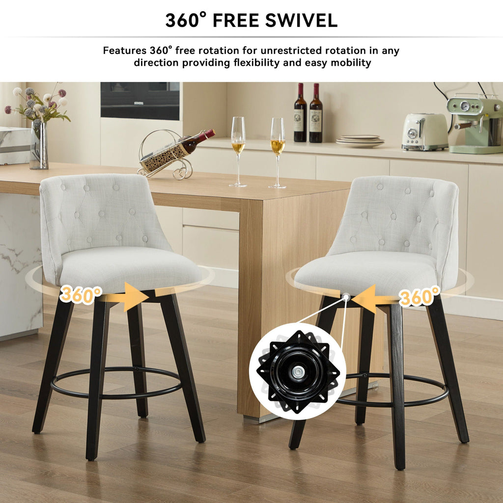 Swivel Bar Stools with Button Tufted Back - White