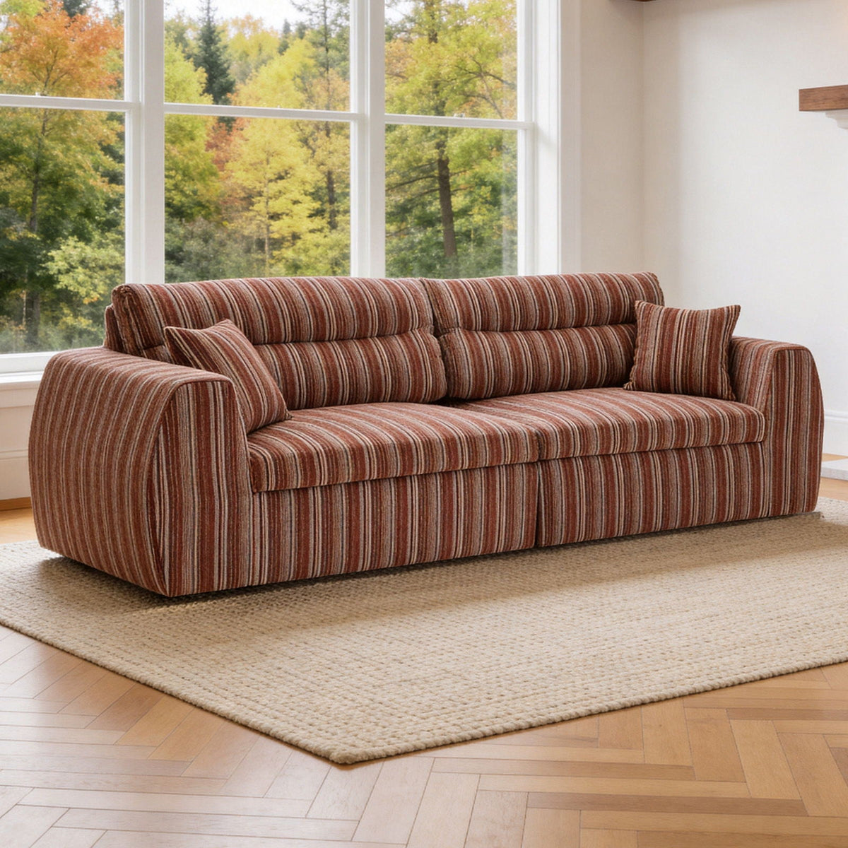 3 Seater Stationary Sofa with Throw Pillows - Multiple Colors