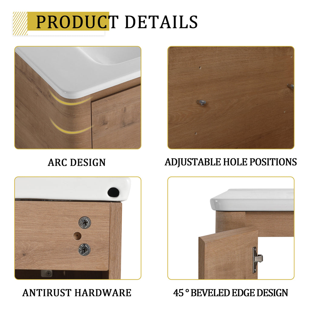 84'' Freestanding Bathroom Vanity with Ceramic Sink - Imitative Oak