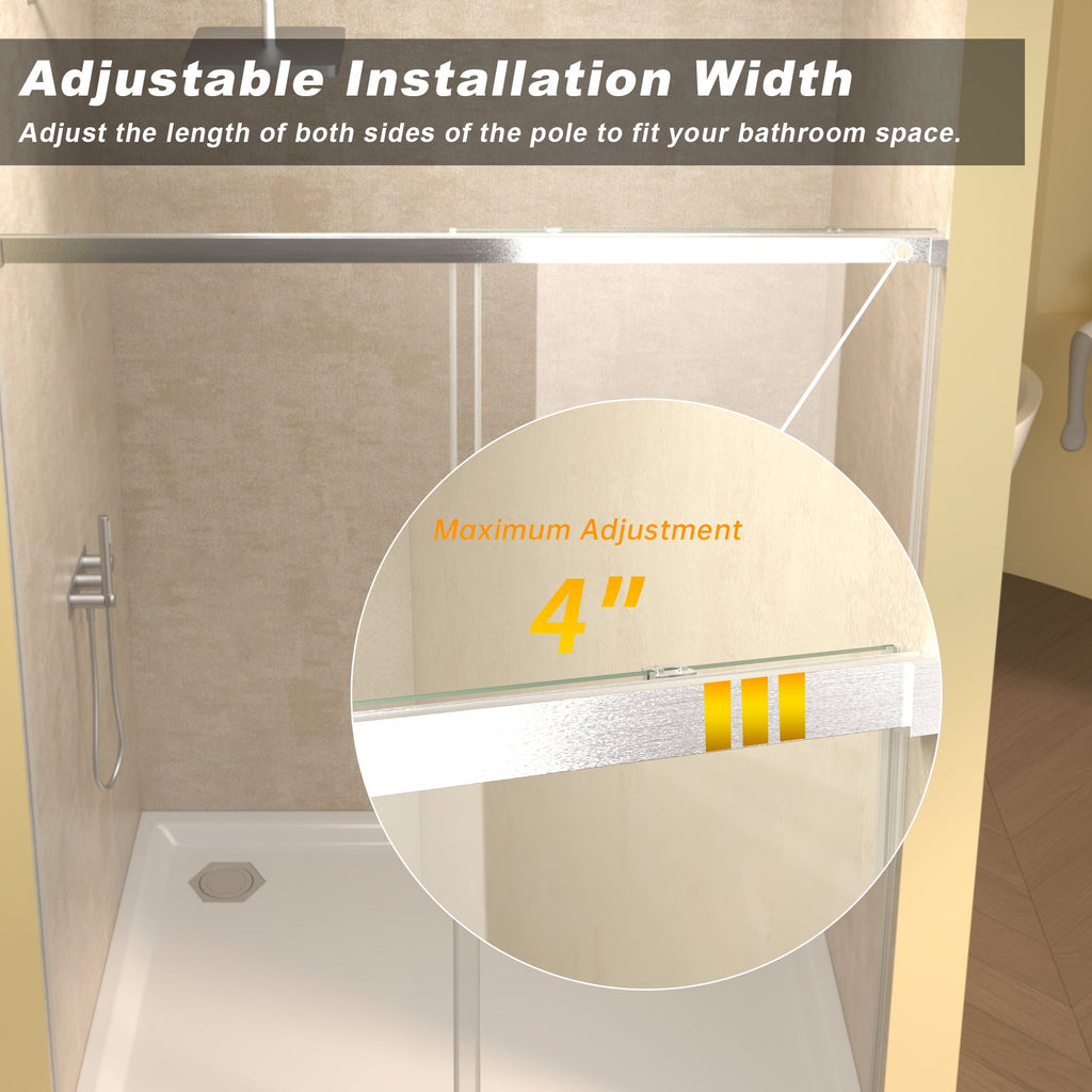 48" Single Sliding Shower Door with Frameless Tempered Glass - Clear