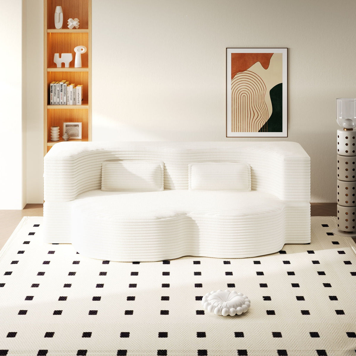 Convertible Floor Sofa with 2 Pillows - Twin Size Corduroy - White or Gray