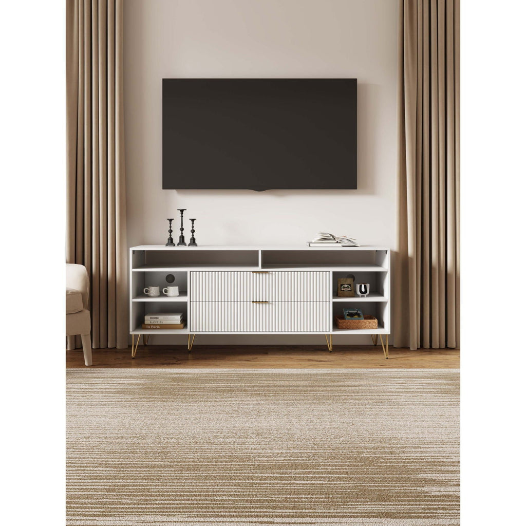 Fluted TV Stand with Storage and Metal Legs - Multiple Colors