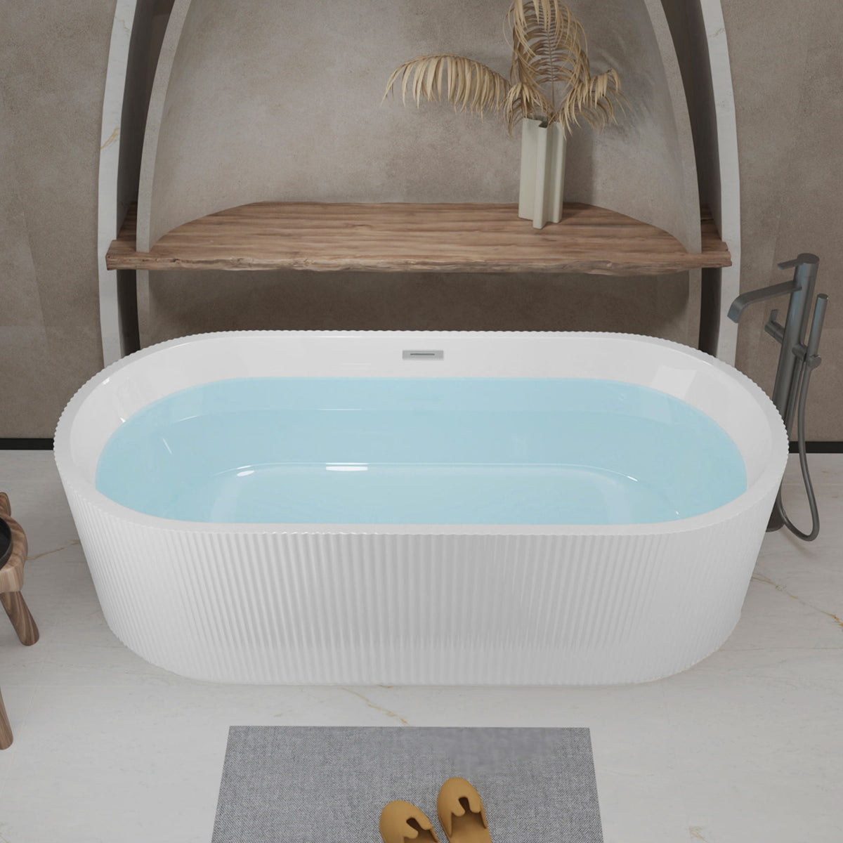 Linear Freestanding Soaker Tub with Double-Wall Acrylic - White