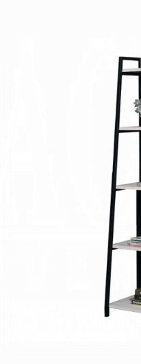 Leaning Ladder Bookshelf with Natural Wood Shelves - Black
