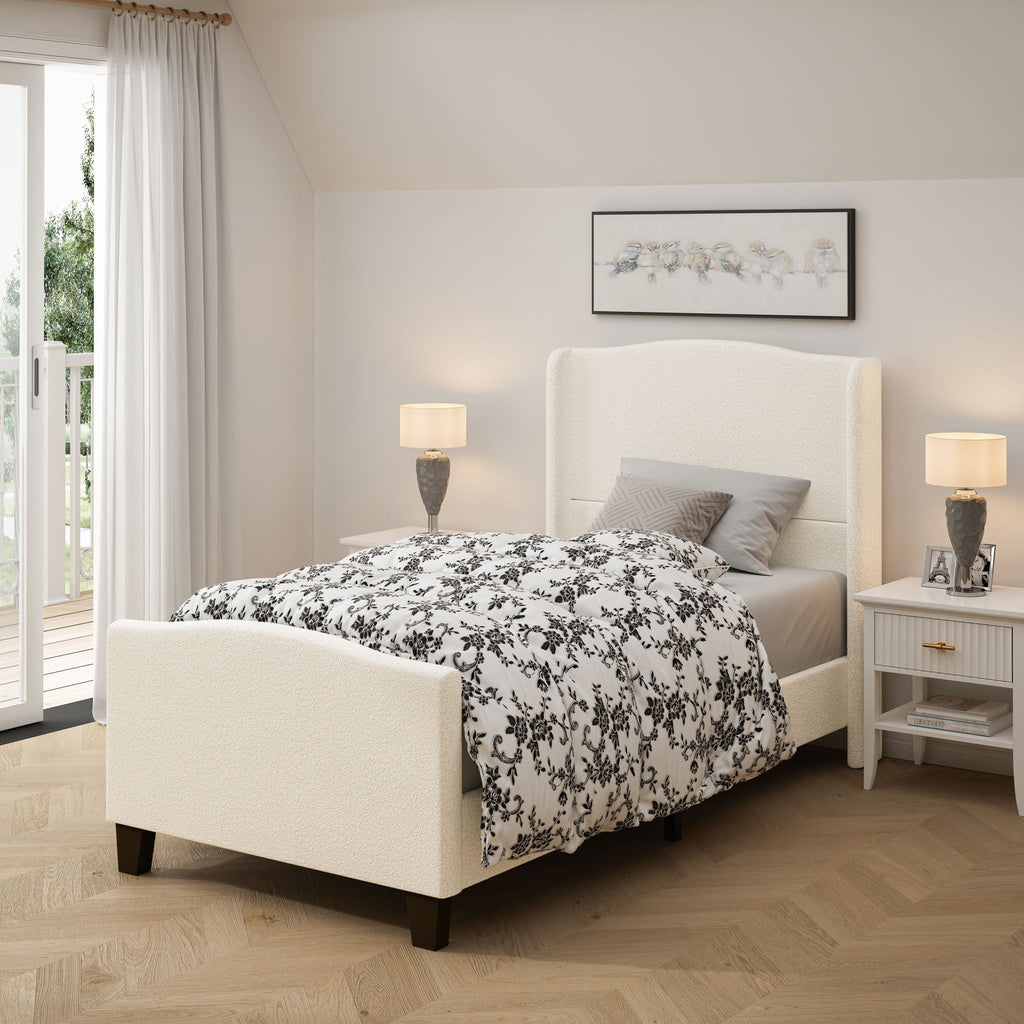 Platform Bed Frame with Tall Headboard and High Footboard - White or Gray