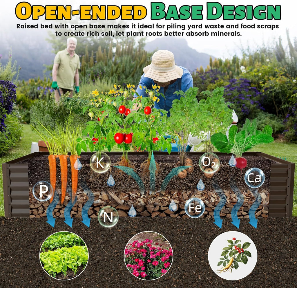 Galvanized Raised Garden Bed with Durable Metal Construction - Brown or Dark Gray