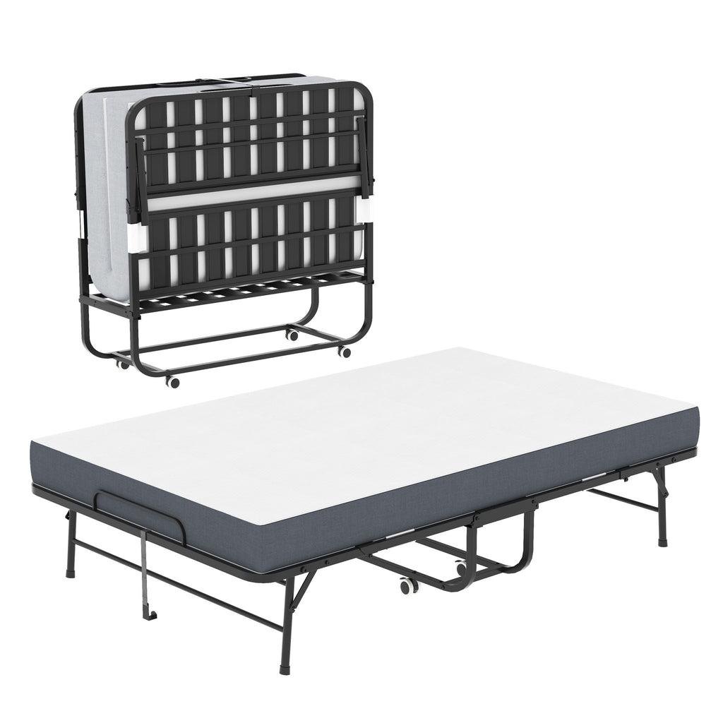 Twin Wide Folding Bed for Tall People with Memory Foam - Black