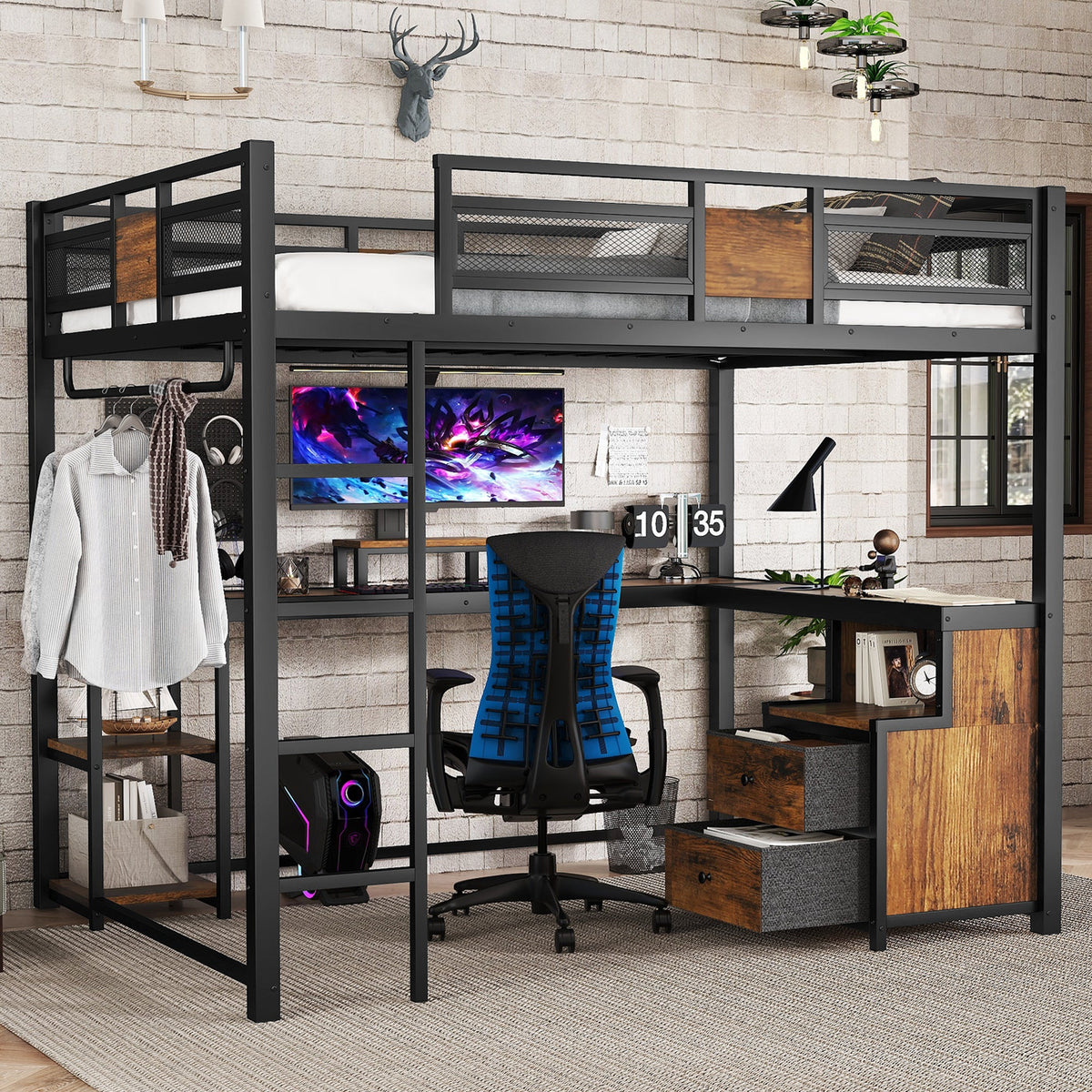 Queen Loft Bed with Desk and Storage - Space Saving Solution