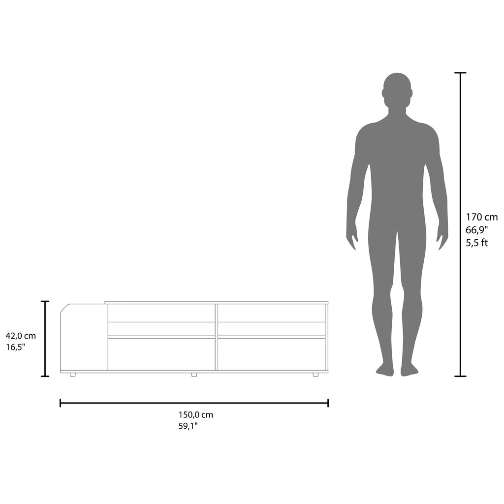Solene TV Stand with Open Shelves - Modern Storage Solution with Spacious Shelves - Blue and Walnut