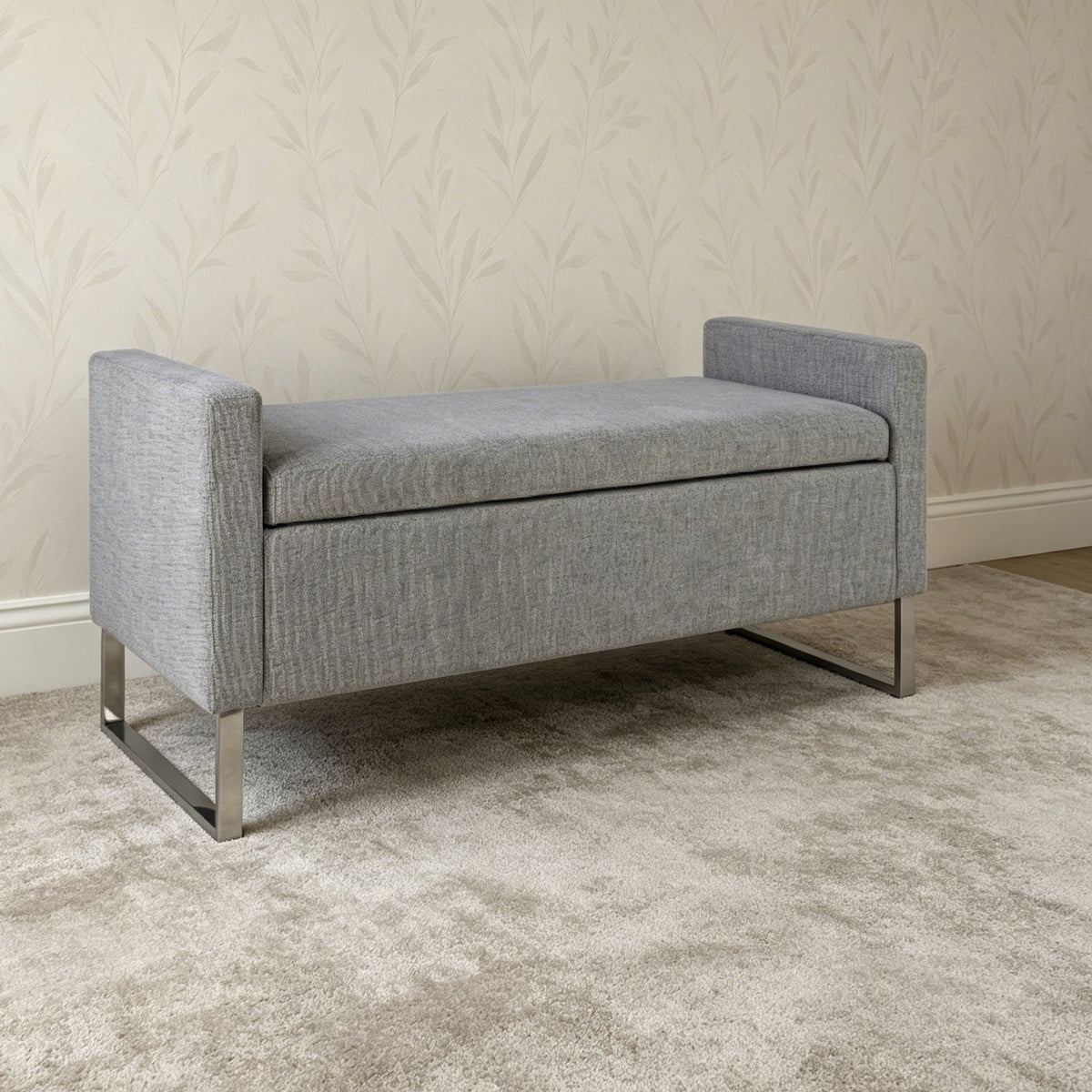 Upholstered Ottoman Bench With Storage with Child-Safe Hinge - Dark Gray