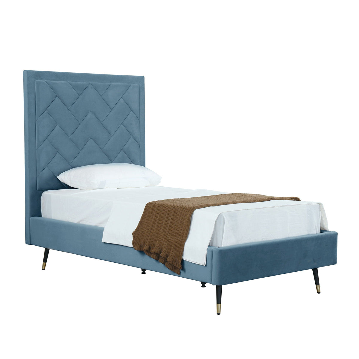 Upholstered Bed with Headboard and Slats - Multiple Colors