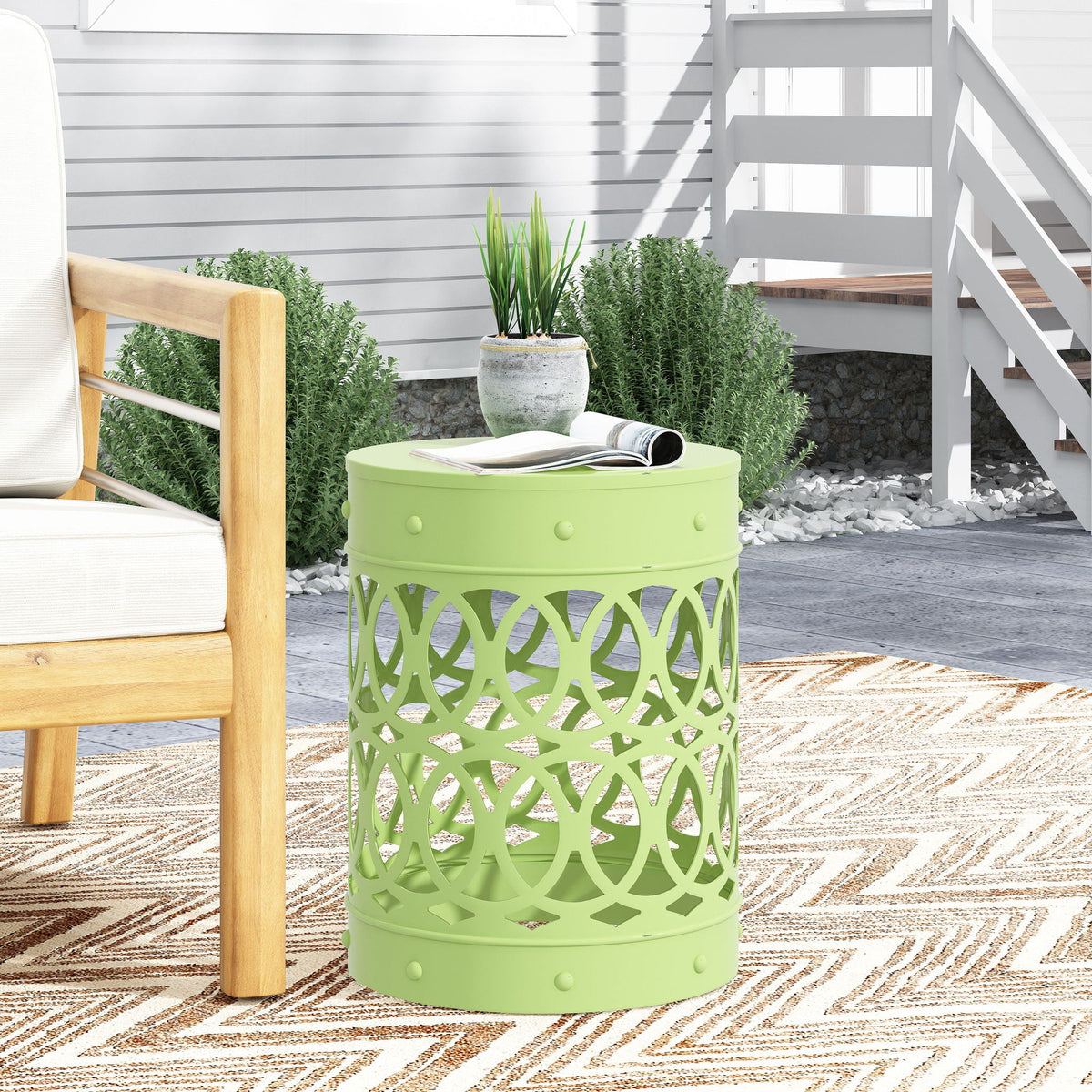 Outdoor Metal Large End Table with Modern Design - Multiple Colors