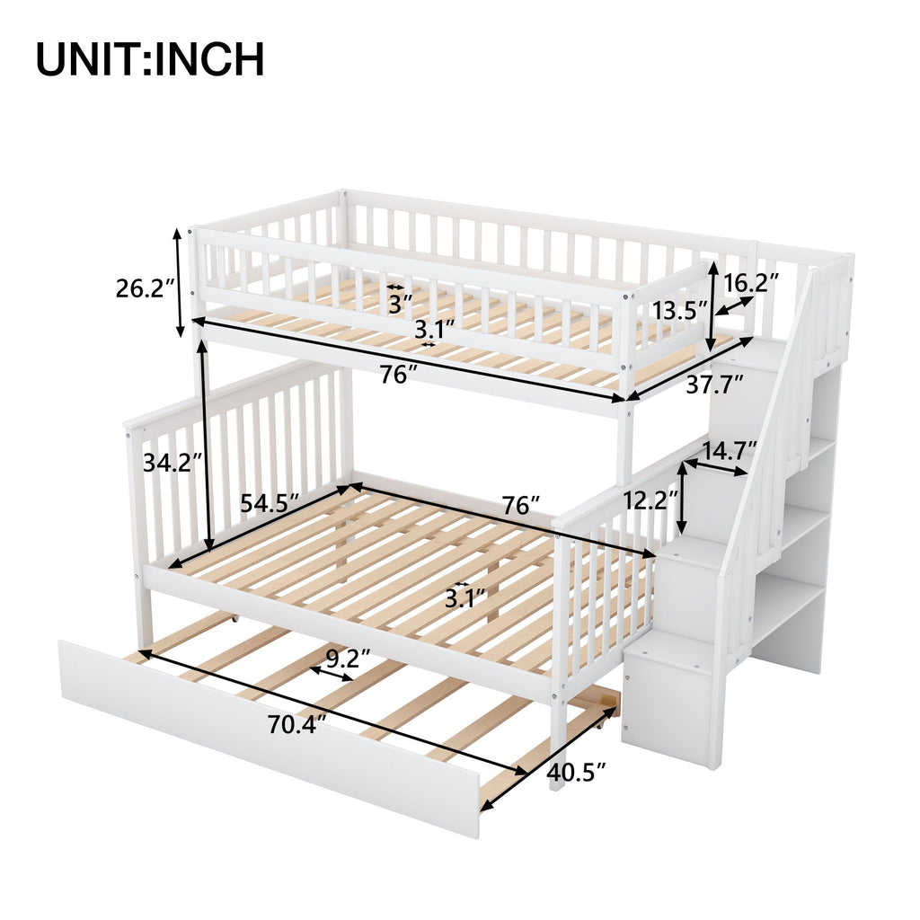 Bunk Bed with Staircase and Storage Options - Dark Gray or White