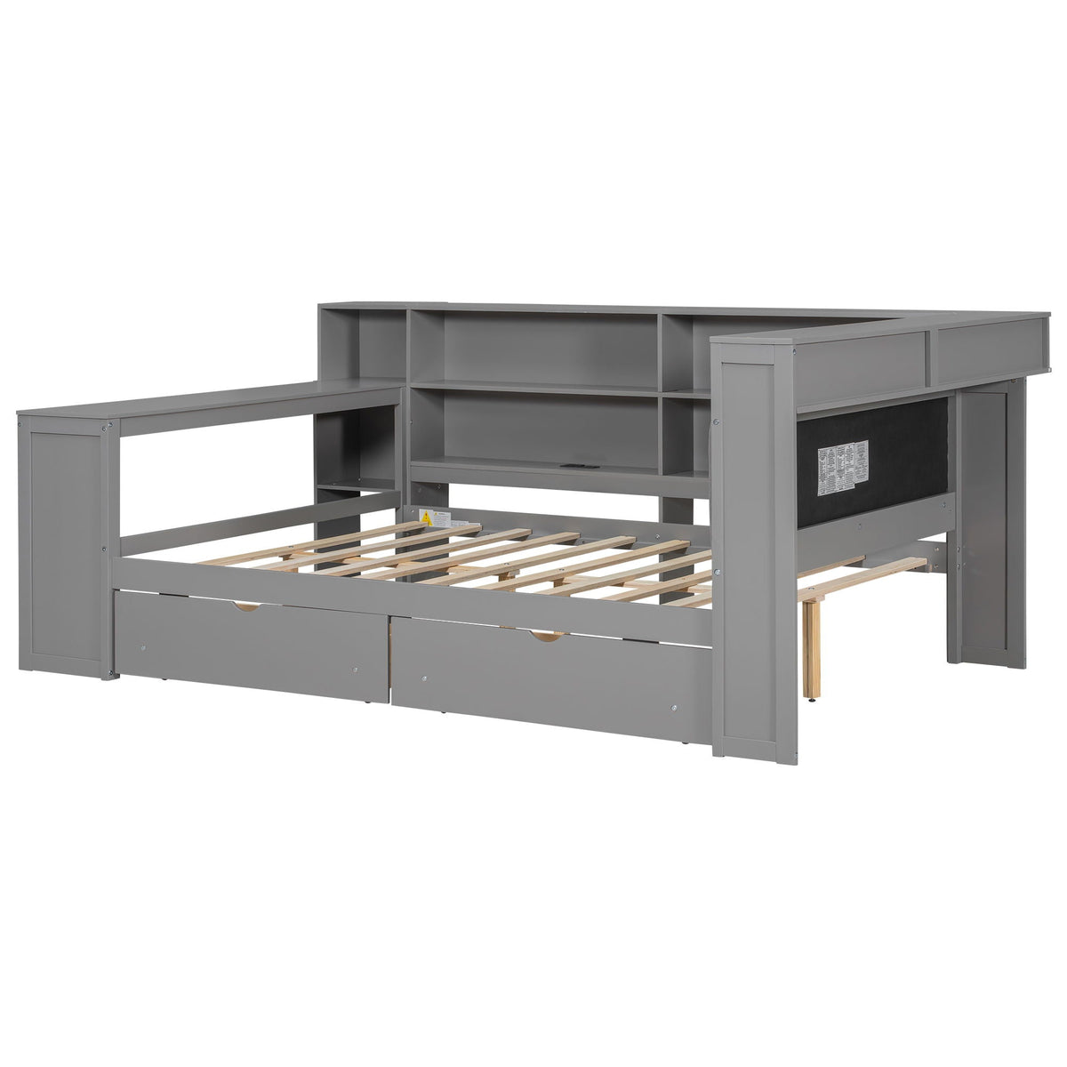 Platform Storage Bed with Shelves, Desk, Charging Station & LED - Full Size