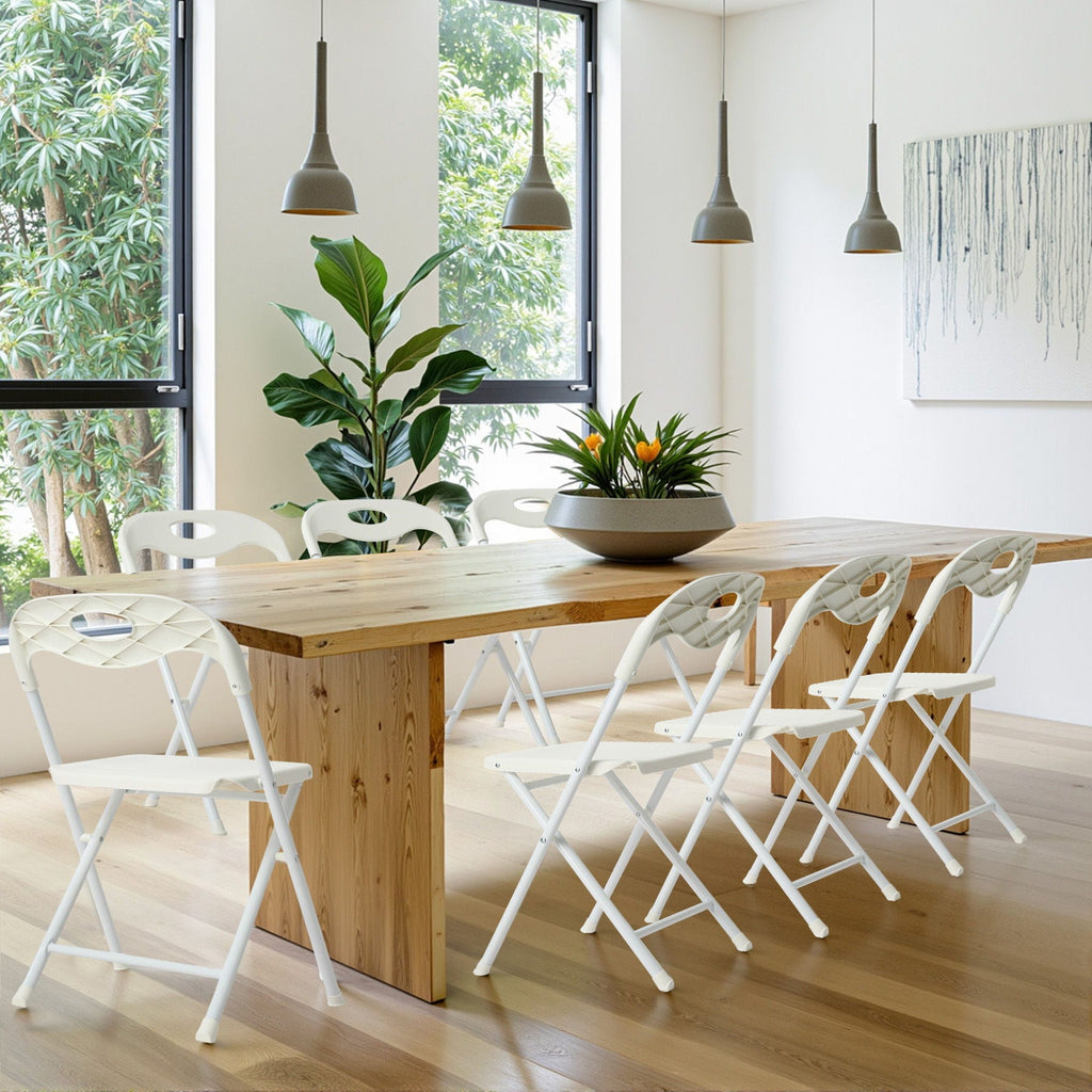 White Folding Chair Set with Waterproof Finish and Stackable Design - Set of 4