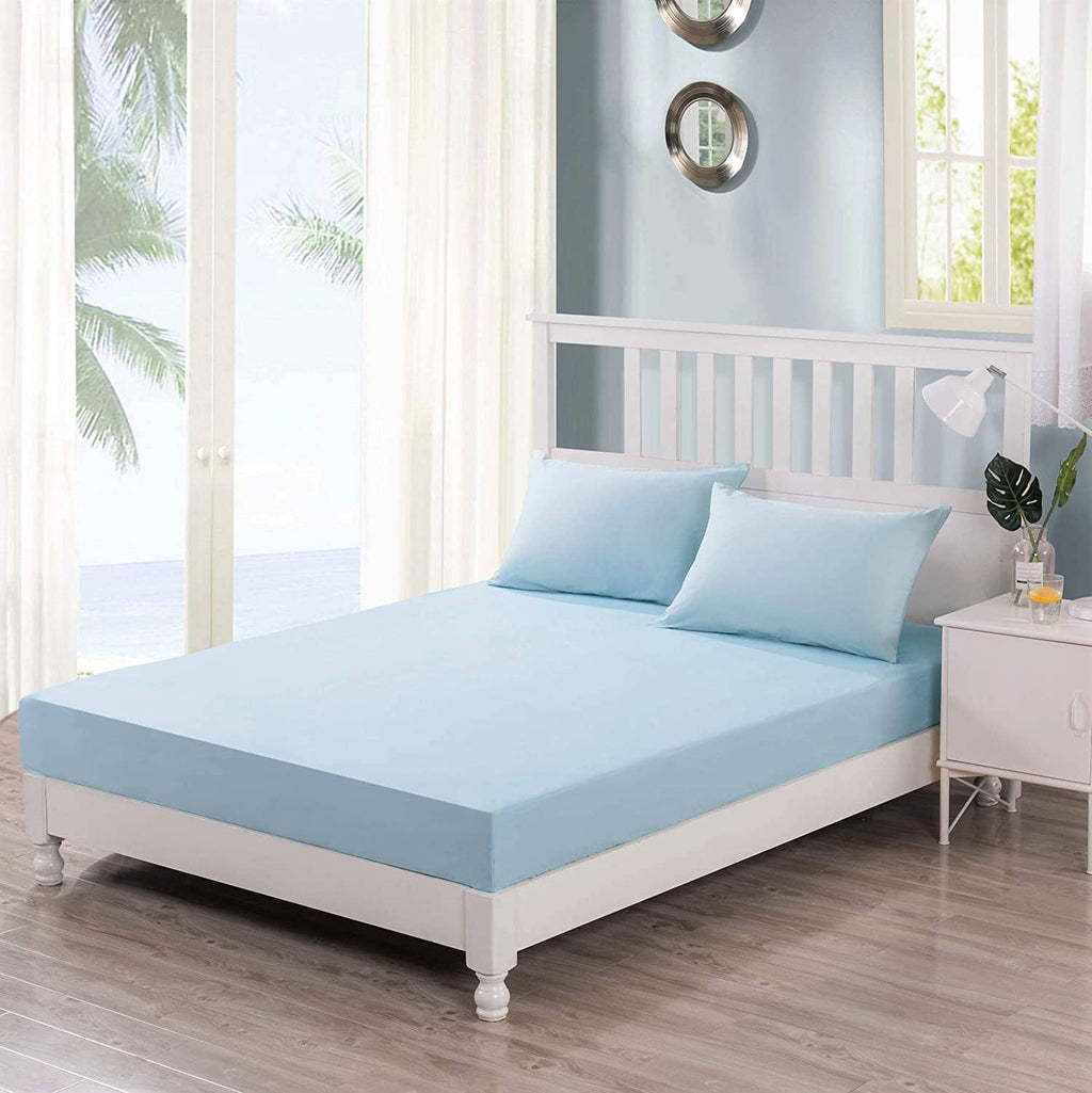 DaDa Bedding Cotton Soothing Light Sky Blue Fitted Sheet (JHW-604)