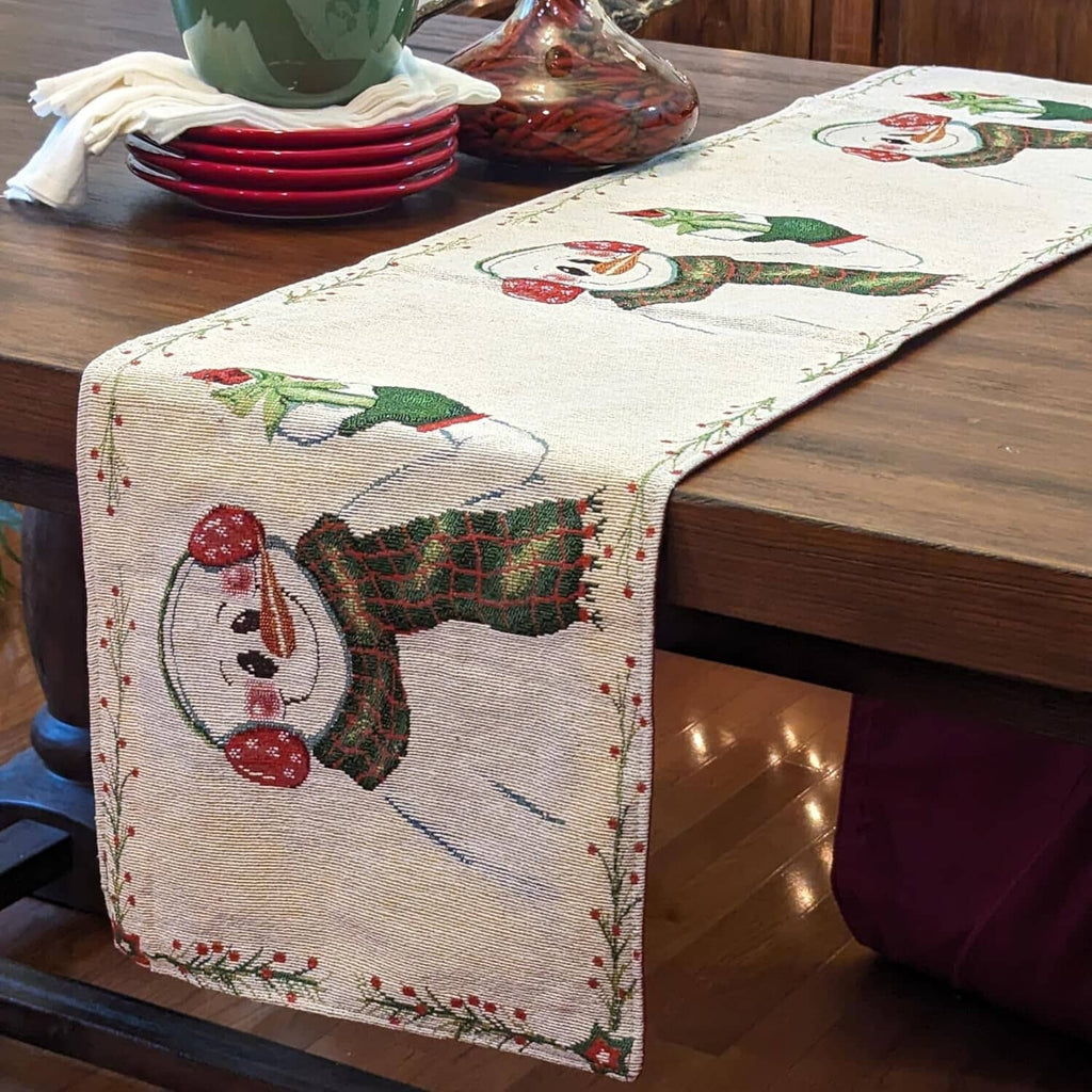 DaDa Bedding Magical Snowman Holiday Woven Tapestry Dining Table Runner (9733)