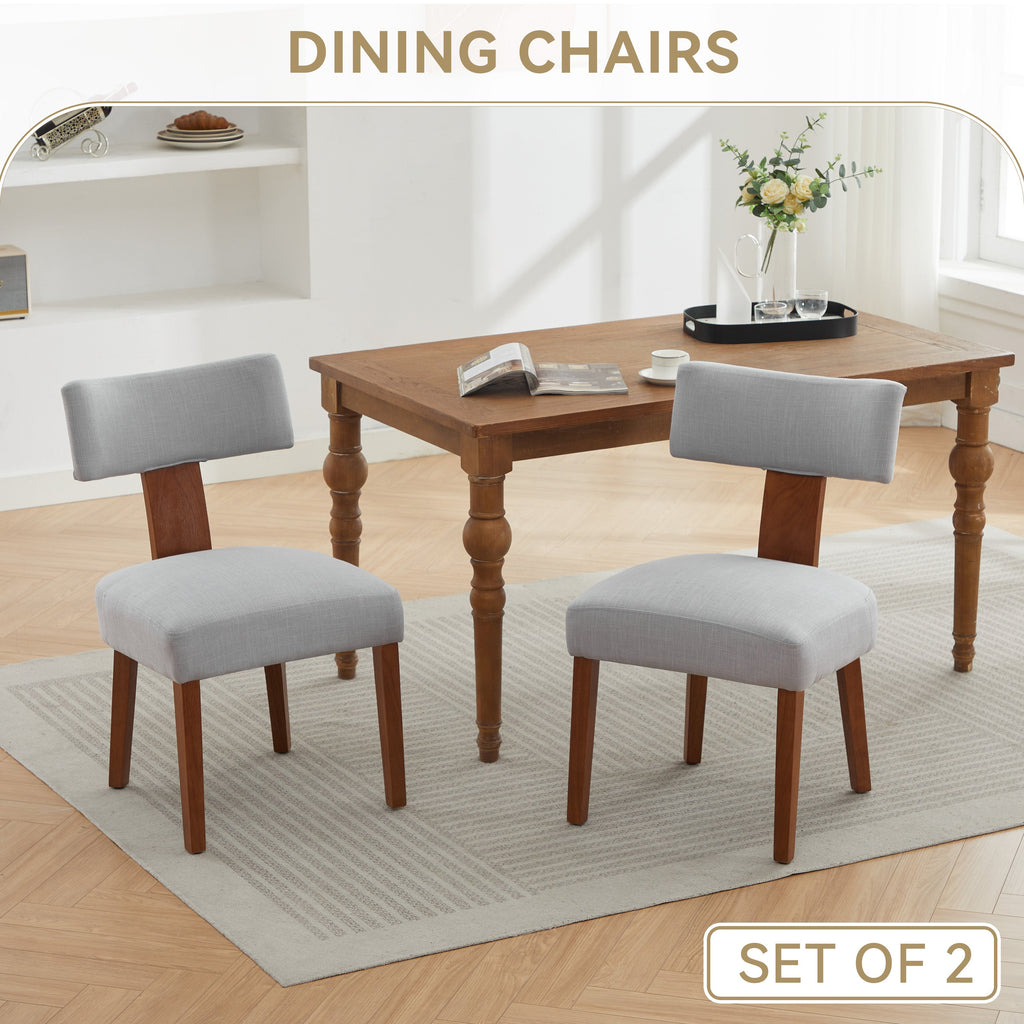 Set of 2 Dining Chairs with Linen Upholstery - Light Brown