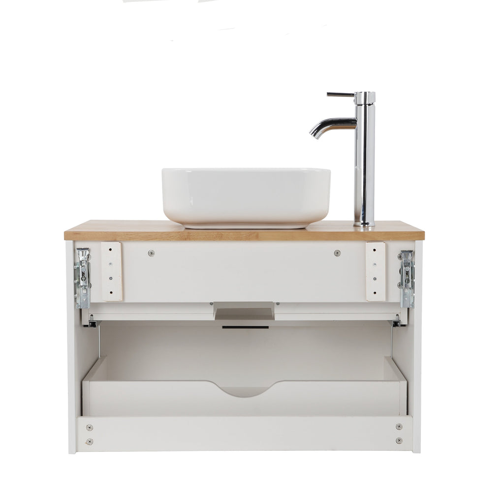 32-Inch Double Drawer Wall-Mounted Bathroom Vanity with Solid Wood Construction