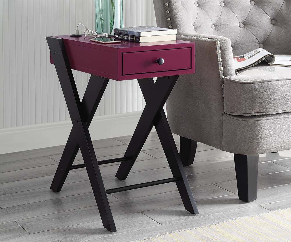 Fierce Accent Table with Built-in USB Port - Burgundy