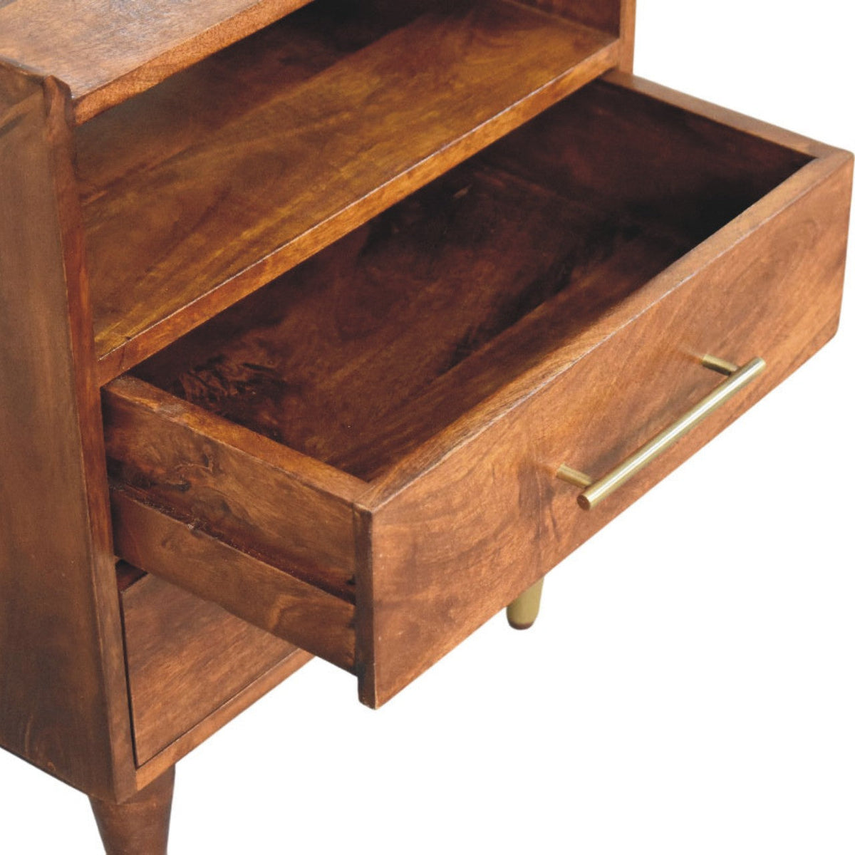 Solid Wood Nightstand with Chestnut Finish - Camden Mango Bedside Table