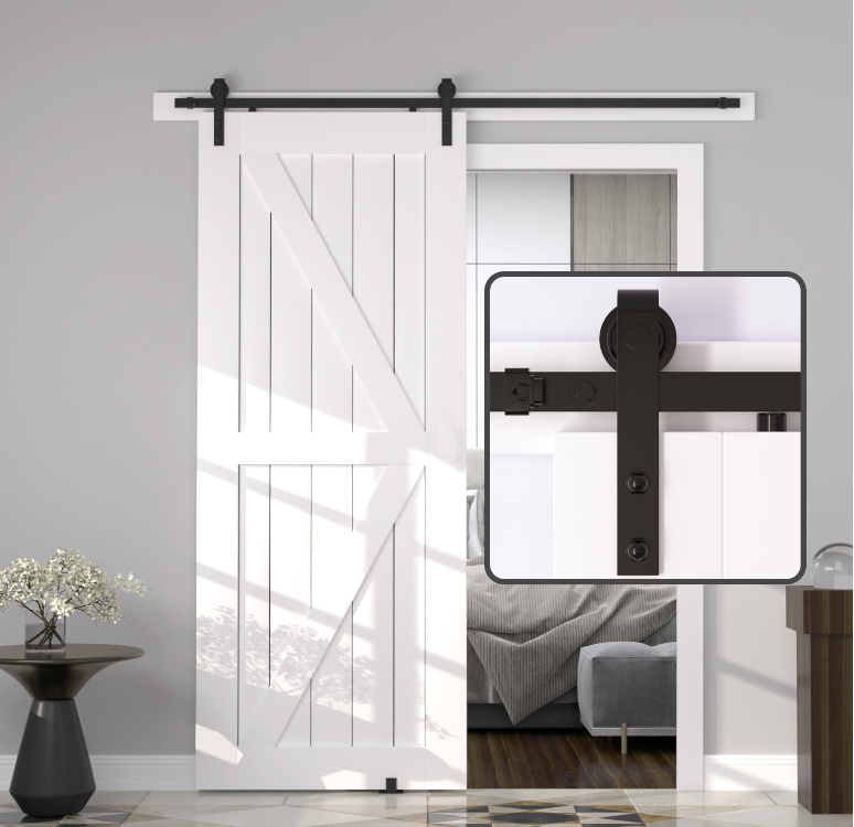 12FT Wood Double Sliding Barn Door Hardware with Smooth Steel Track - Black