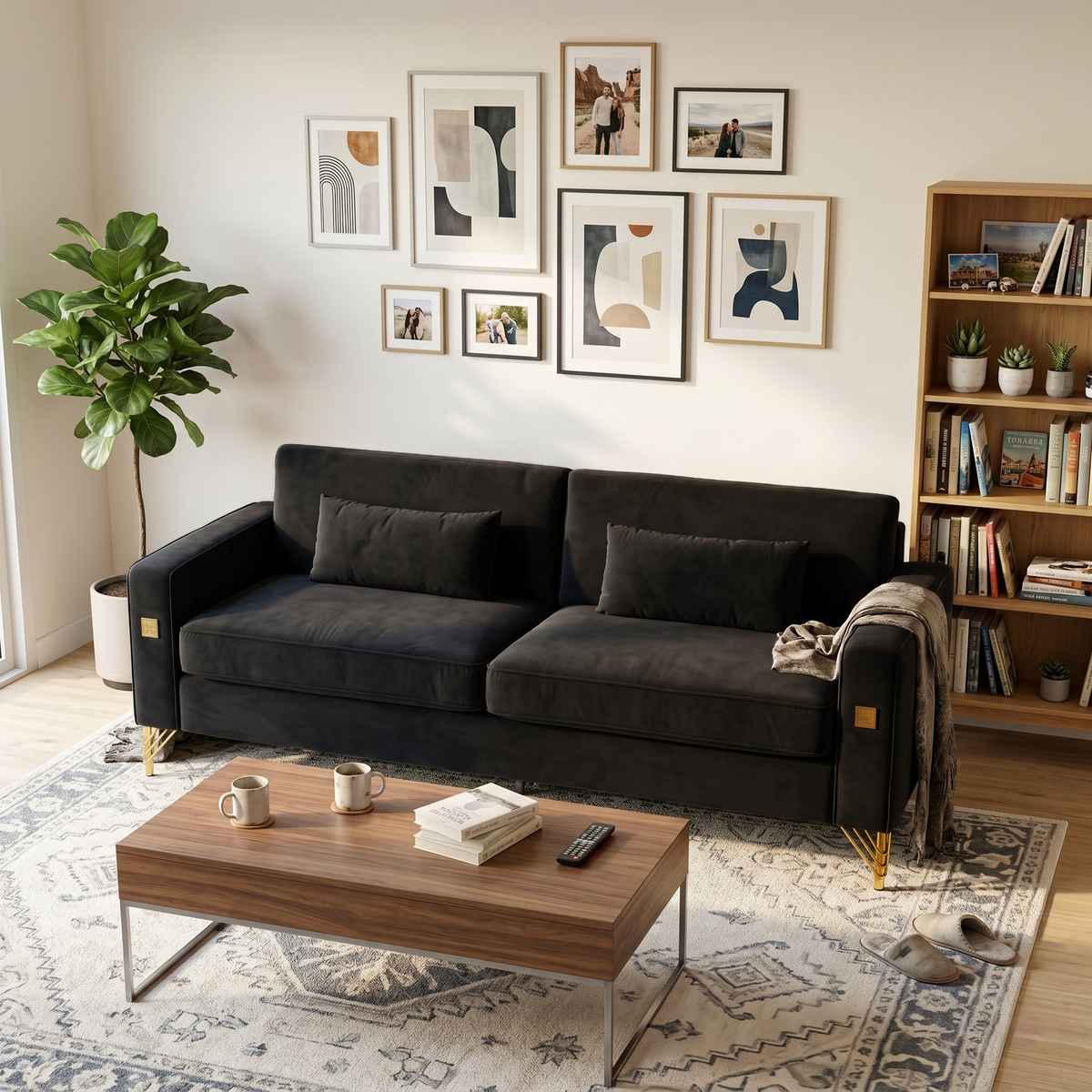 Luxury Velvet Sofa with Plush Cushions - Velvet