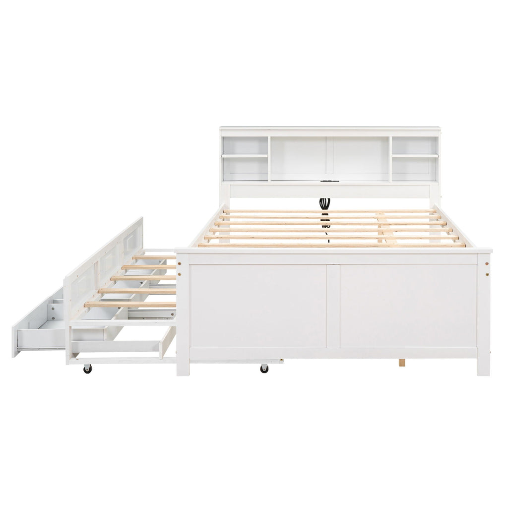 Platform Bed with Storage Headboard, USB, Trundle & 3 Drawers - Twin or Full