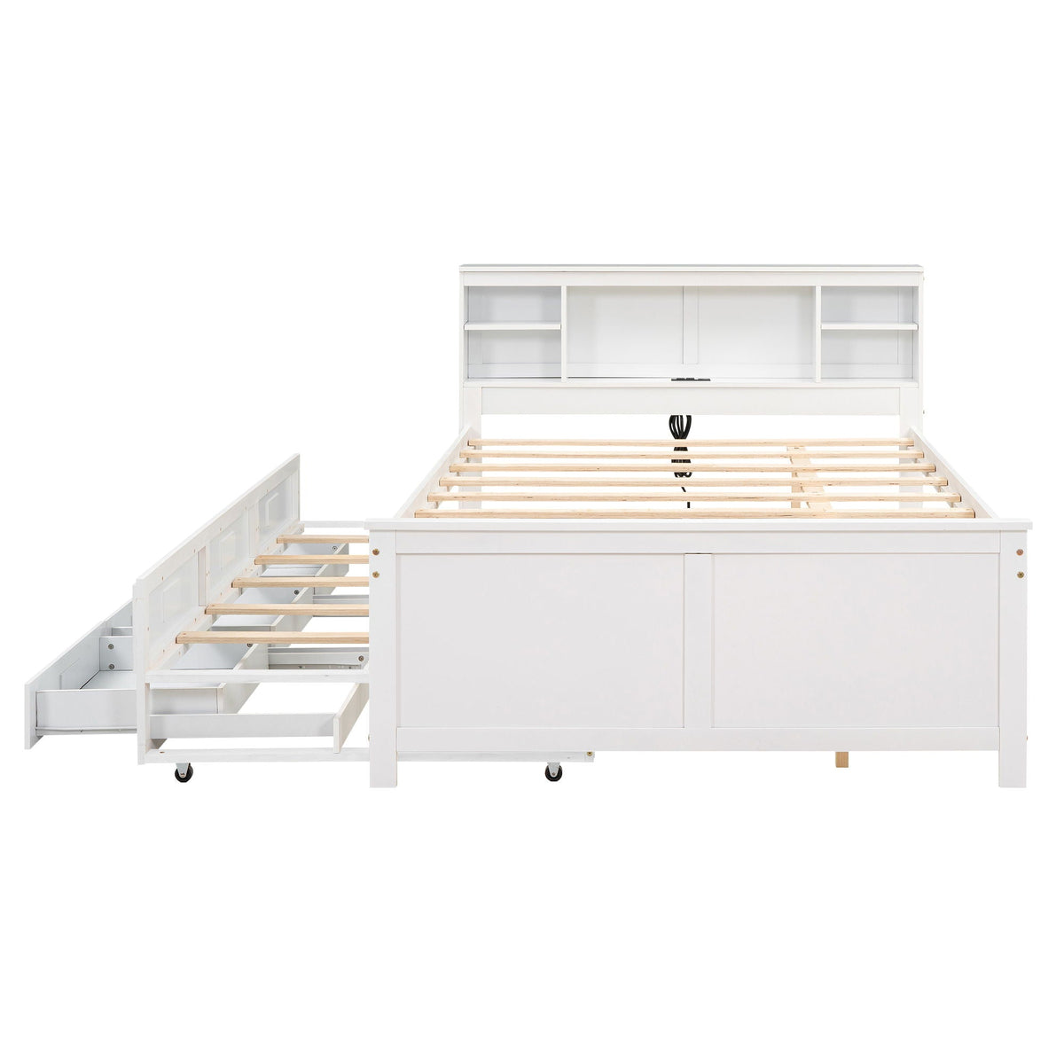 Platform Bed with Storage Headboard, USB, Trundle & 3 Drawers - Twin or Full