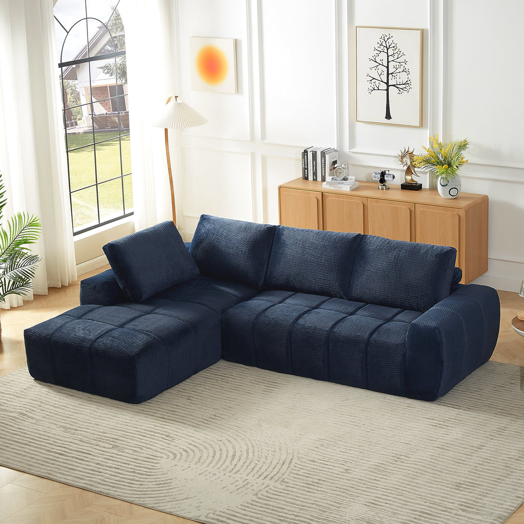 Faux Fur L-Shape Luxury Sectional Oversized Sofa with Plush Comfort - White